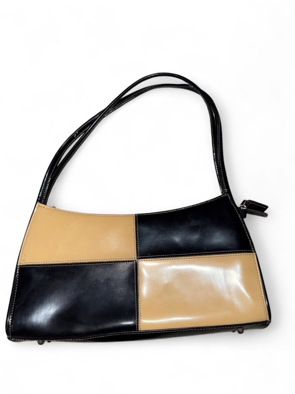 Vintage Y2K Women’s Two-Tone Patchwork Shoulder Bag - Black & Beige